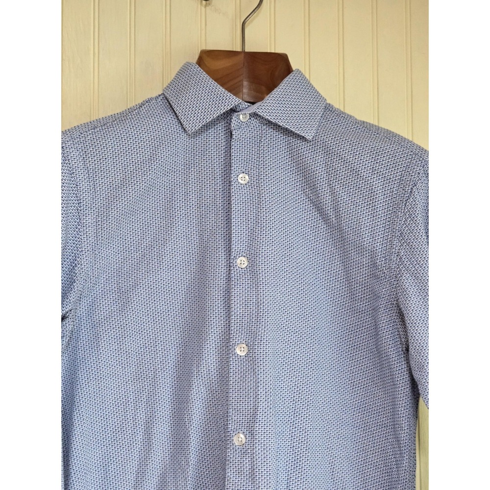 Tattersall‎ London Dress Shirt Mens 15 32/33 Blue Textured Cotton Button Front